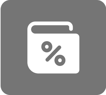 Wallet icon with percentage symbol.